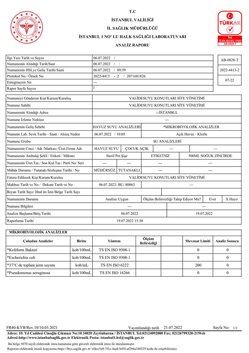 Havuz Tahlil Raporlar Temmuz Ay 2022